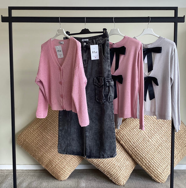 Pull misto cotone micro luccicante con fiocchi sul retro tg UNICA