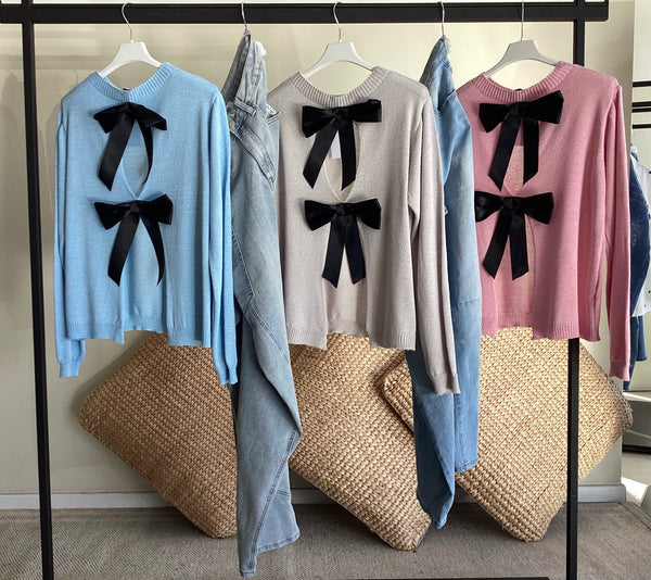 Pull misto cotone micro luccicante con fiocchi sul retro tg UNICA