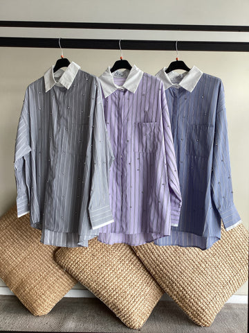 Camicia cotone riga con applicazioni TG UNICA