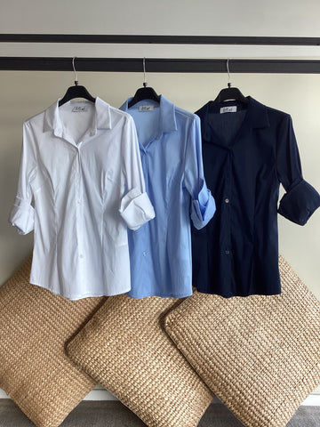 Camicia basic sfiancata stretch collo francese da S a XL