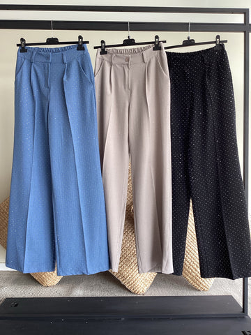 Pantalone leggero con strass cristalli da S a L