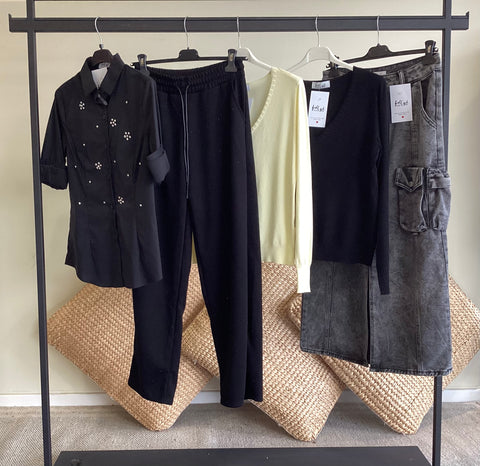 Pantalone punto Milano con strass col NERO