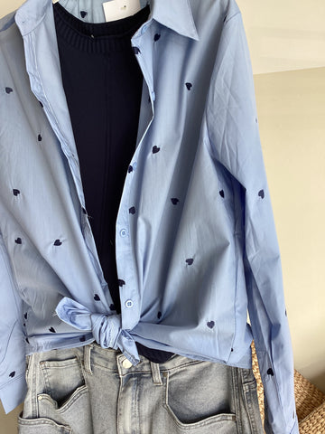 Camicia cotone over ricamo cuori tg UNICA