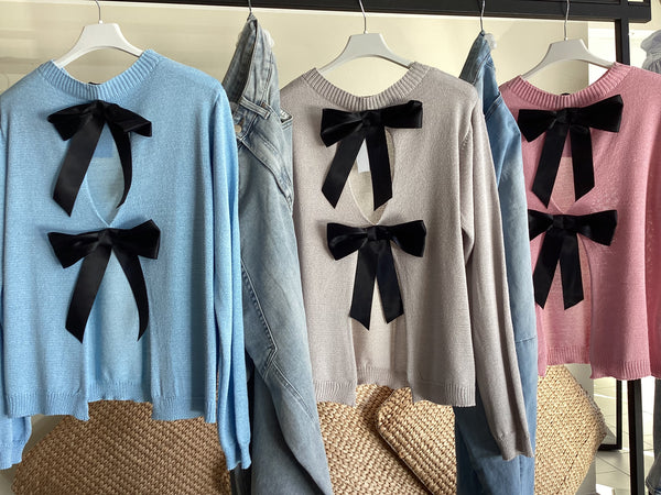 Pull misto cotone micro luccicante con fiocchi sul retro tg UNICA
